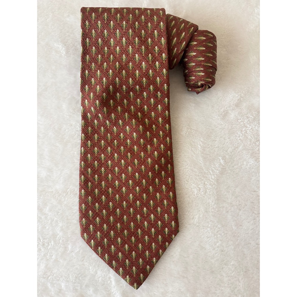 VTG Aquascutum of London Mens Silk Tie Rust Red Geometric Diamond Pattern Tie